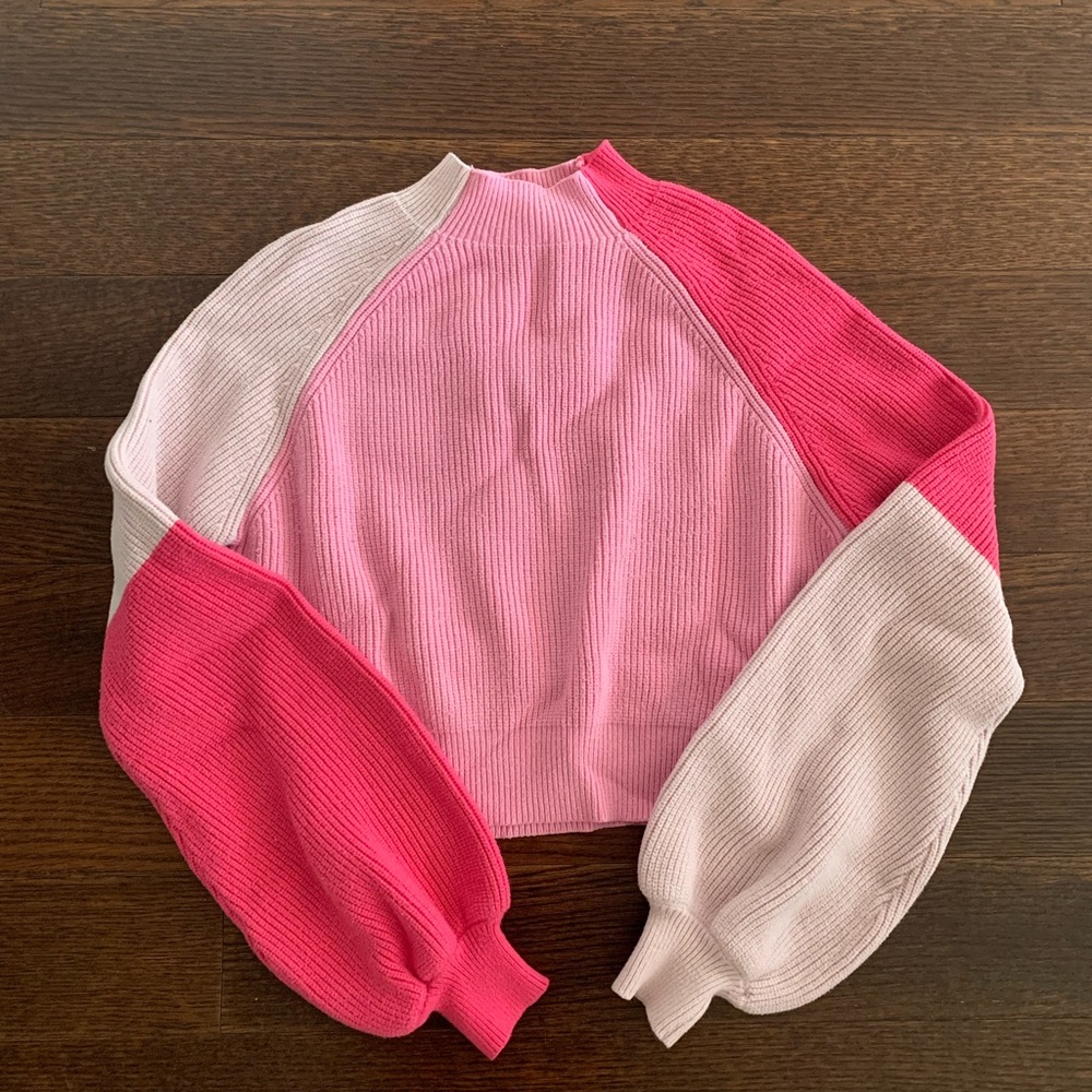 Showpo Pink Crew Neck Sweater with Colorblock Design Size 6